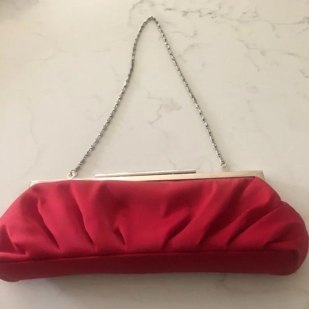 Red Satin Evening Bag w/Silver Accents